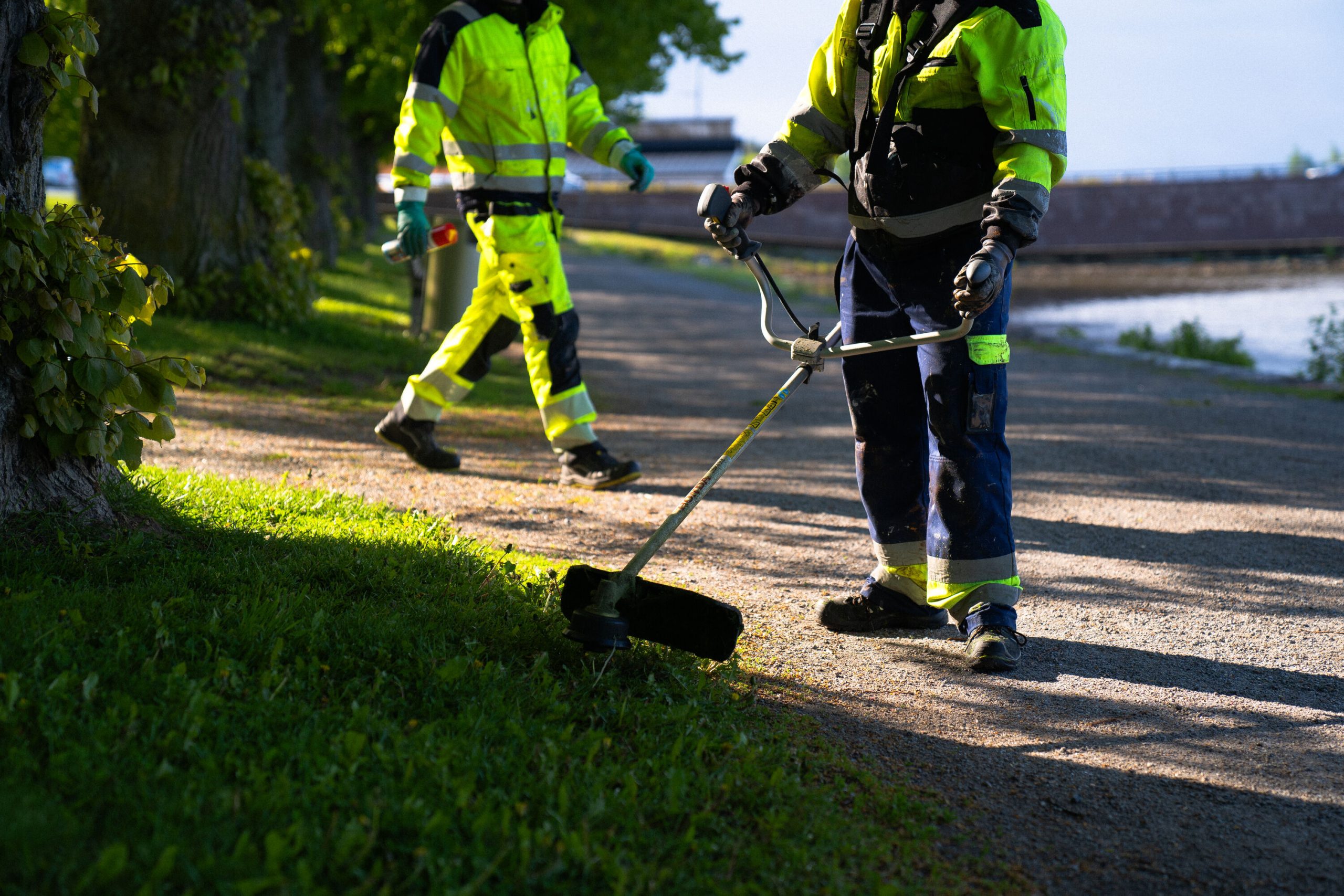 kaksi työntekijää, puistotyö